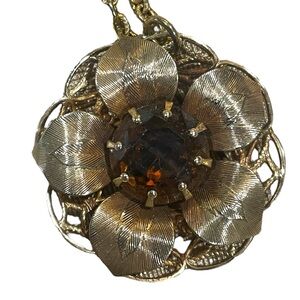 Floral Necklace with Large Rhinestone Center